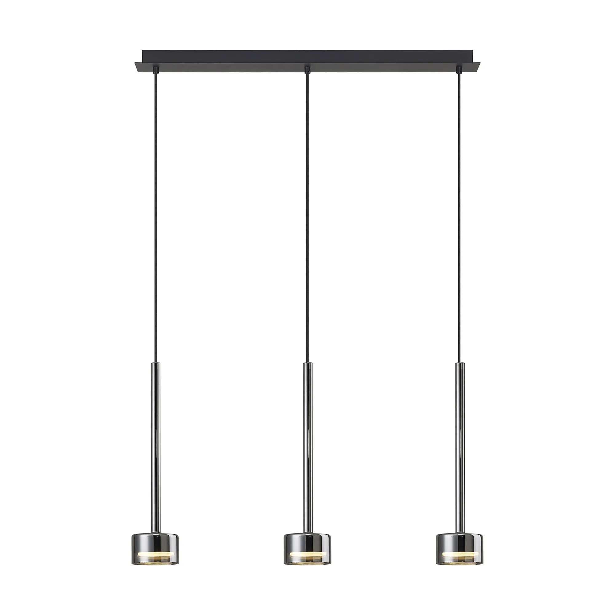 M7883/2700K  Tonic Linear Dimmable Pendant 3 Light 2700K Chrome/Black/Chrome Glass
